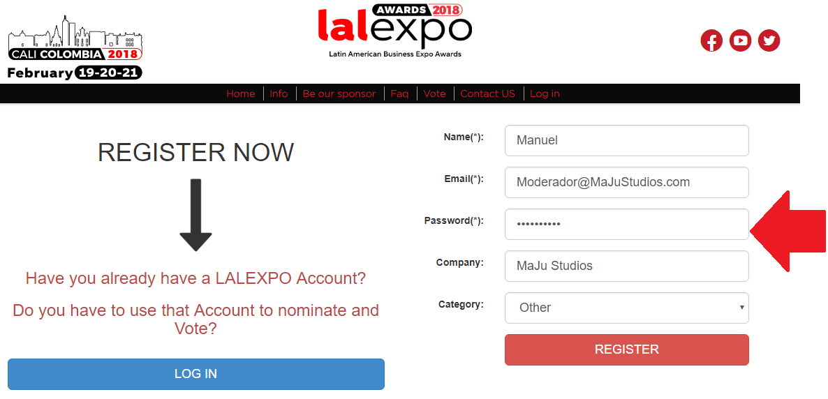 Registrarse a los Awards Lalexpo 2018 register account - MaJu Studios » Modelos WebCam Manizales